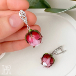 LEFIREL' Серьги серебряные женские "Лора" с цветами из муранского стекла / ювелирные украшения из родированного серебра 925