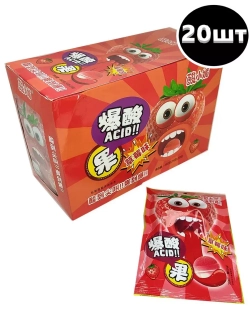 Кислые леденцы со вкусом Клубники 24 г * 20 шт