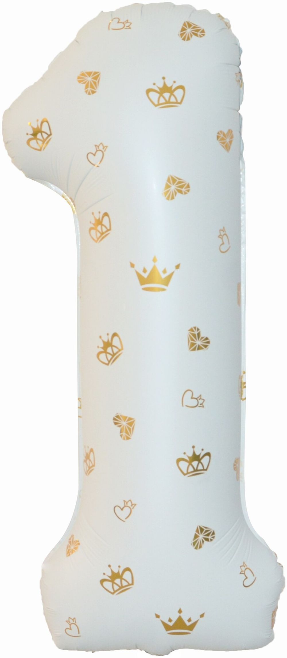 Шар (34''/86 см) Цифра, 1 Золотые короны, Белый, 1 шт. в уп.