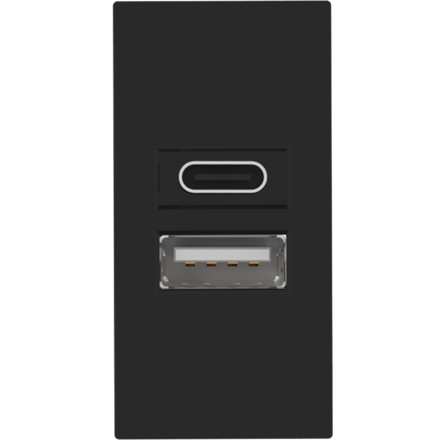 USB зарядное устройство,  2.1A,  Type A + C,  1 мод.,  черн. (22.5х45мм)