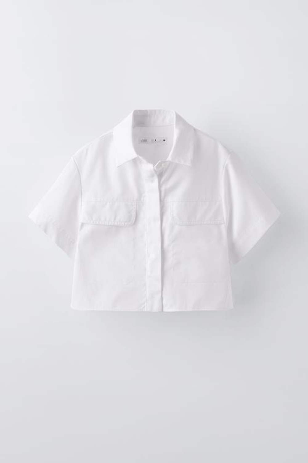 ZARA РУБАШКА ИЗ ПОПЛИНА С КОРОТКИМИ РУКАВАМИ, БЕЛЫЙ