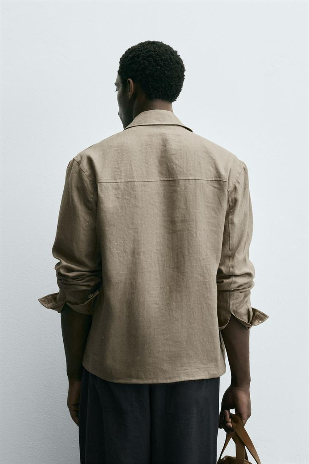 ZARA КУРТКА-РУБАШКА ИЗ 100% ЛЬНА, ТЕМНО-БЕЖЕВЫЙ