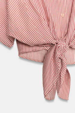 ZARA РУБАШКА В ПОЛОСКУ С УЗЛОМ, КРАСНАЯ ПОЛОСА