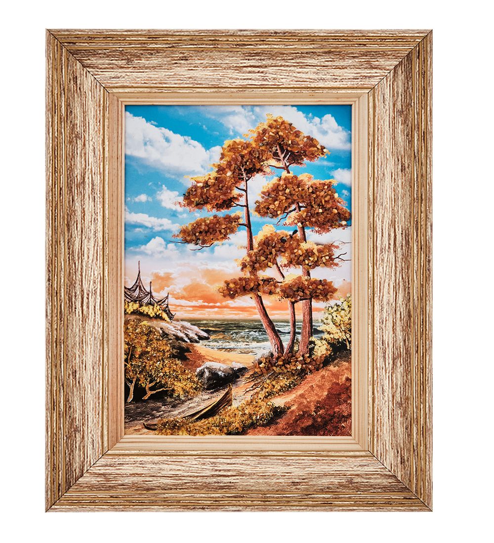 AMB-01/28 Картина «Прибрежные тайны» (с янтарной крошкой) пласт.рамка 33х42см
