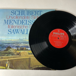 Винтажная виниловая пластинка LP Schubert Шуберт, Мендельсон Mendelssohn, Wolfgang Sawallisch, Unvollendete, Italienische Symphonie (Германия 1976)