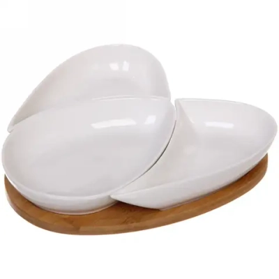 Набор соусников «White magic» 3шт 25*26см на бамбуковой подставке