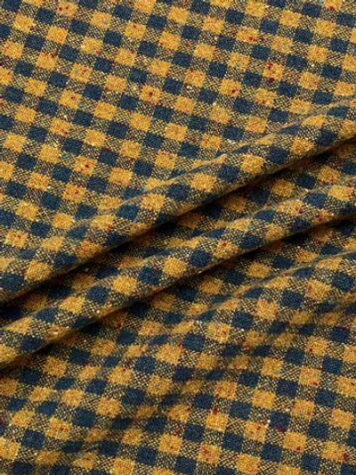 Твид шерстяной Max Mara горчичный в бирюзовую клетку и разноцветную крапинку