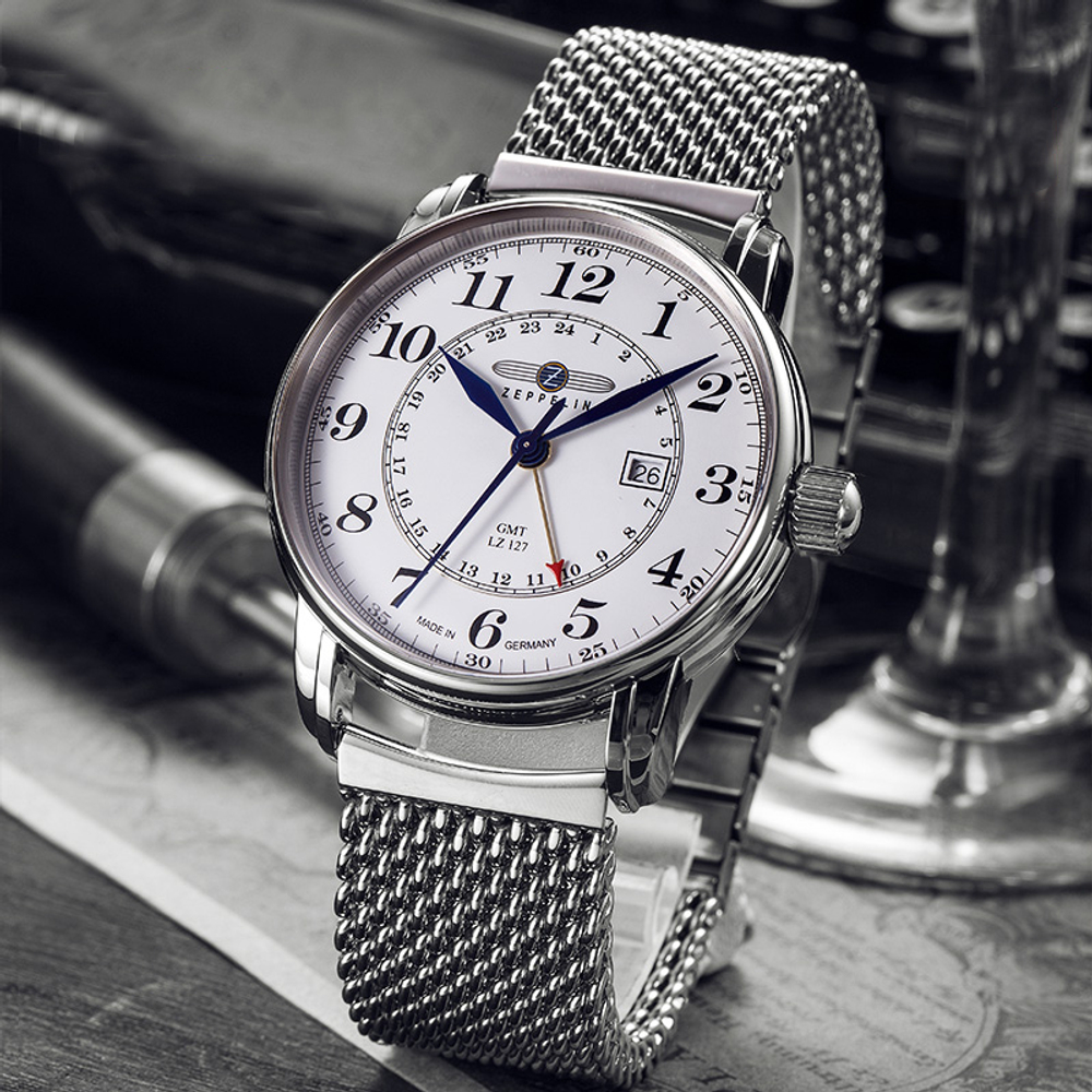 ZEPPELIN Piaget Collection Quartz Movement Dual Time Zone Men"s Watches Watch 42 White Dial