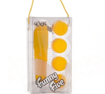 Компактный желтый вибромассажер  с 4 насадками