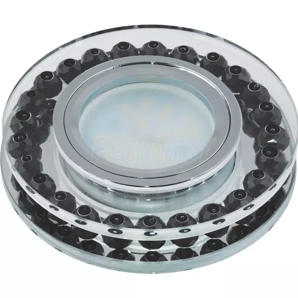 DLS-P102 GU5.3 CHROME/BLACK Светильник декоративный встраиваемый, серия Peonia. Без лампы, цоколь GU5.3. Металл/стекло. Хром/прозрачный+черный. ТМ Fam