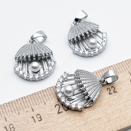 Подвеска Ракушка, цвет серебро (родий), размер 20*17 мм + бейл 6 мм, цена за 1 шт