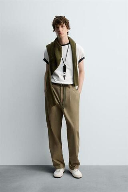 ZARA БРЮКИ RELAXED FIT СО СКЛАДКАМИ - LIMITED EDITION, БЕЖЕВЫЙ