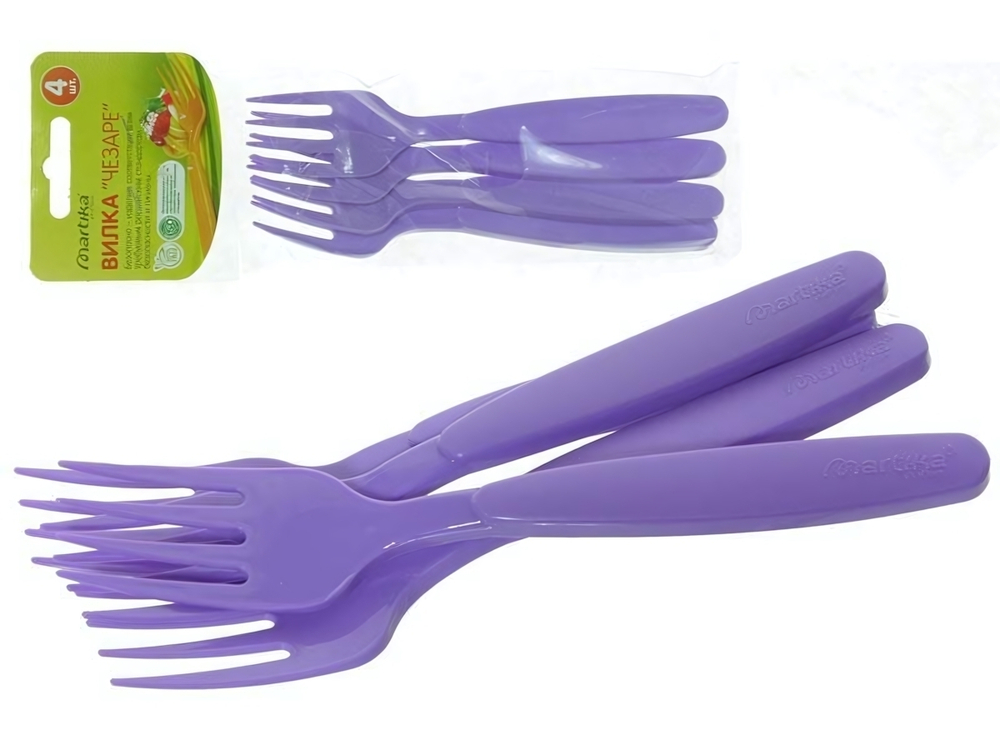 Вилка пластиковая Чезаре 4шт, цвет в ассортименте