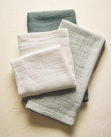 ZARA HOME НАБОР ДЕТСКИХ МУСЛИНОВЫХ САЛФЕТОК (3 ШТ), ЗЕЛЕНЫЙ