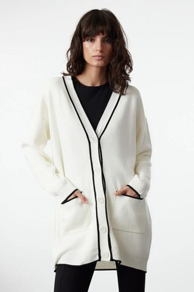 Кардиган из трикотажа с контрастной отделкой Ecru TCTAW22TH0014