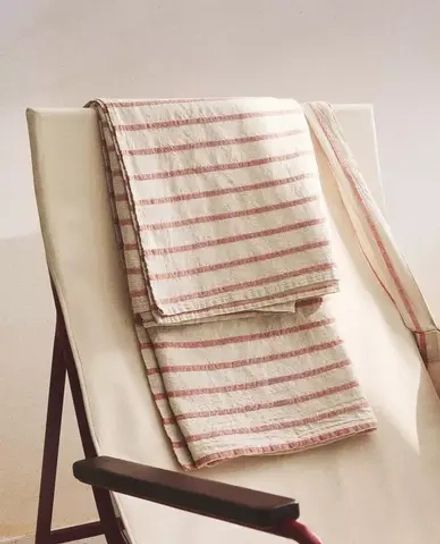 ZARA HOME ПЛЯЖНОЕ ПОЛОТЕНЦЕ В ПОЛОСКУ, КОРАЛЛОВЫЙ