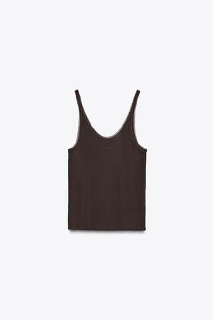ZARA КОМБИНИРОВАННАЯ ФУТБОЛКА, ТЕМНО-КОРИЧНЕВЫЙ