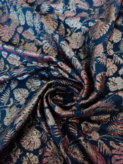 Костюмная жаккард цветы, синий т/розов, люрекс FC#46