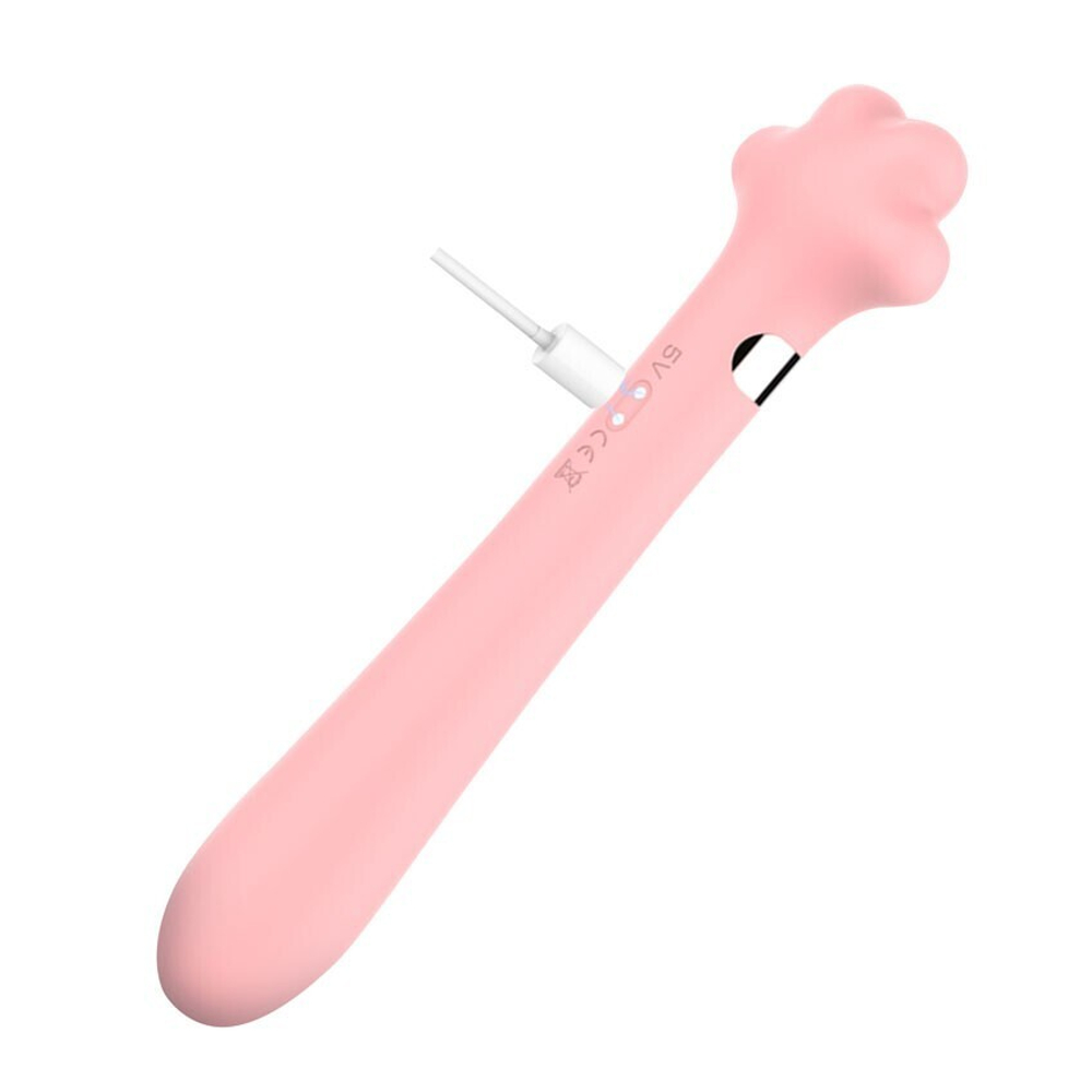 Розовый двусторонний вибромассажер Meow в форме лапки - 21 см. (Цвет: розовый)