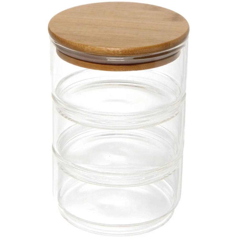 Банка для продуктов стеклянная «Хай-Тек» в наборе 3*400мл с бамбуковой крышкой 11*6см