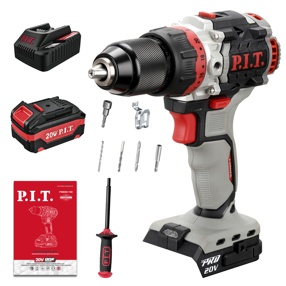 АКЦИЯ! Дрель ударная аккум. бесщеточная PSB20H-13D/3 PIT