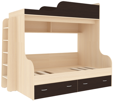 Двухъярусная кровать КарИВи Дуэт-15 с деревянной лестницей  Дуб Молочный Венге