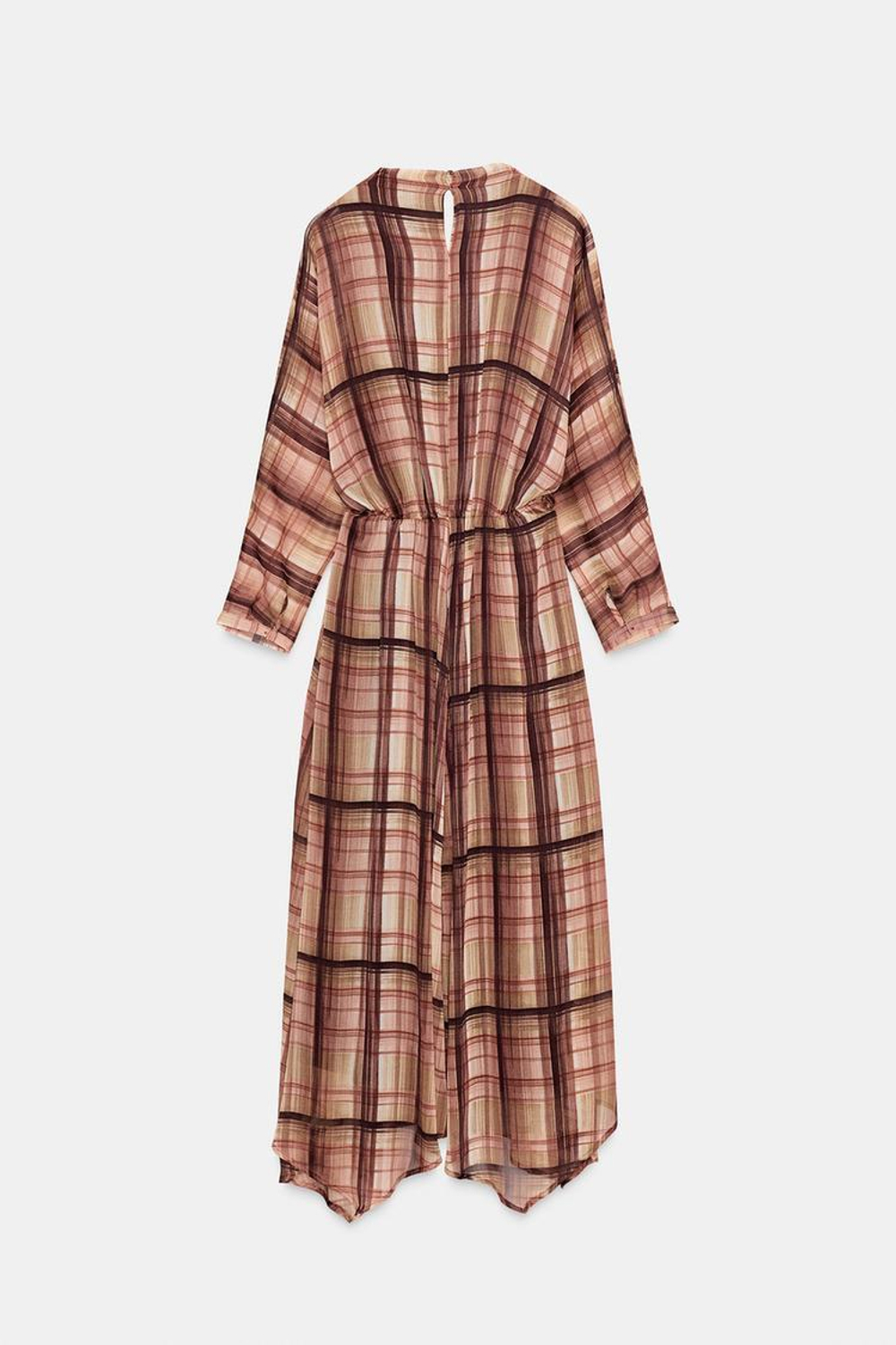ZARA ПЛАТЬЕ МИДИ В КЛЕТКУ, КОРИЧНЕВЫЙ/ЭКРЮ