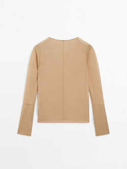 Massimo Dutti Хлопковый свитер с деталями на шве, розовый