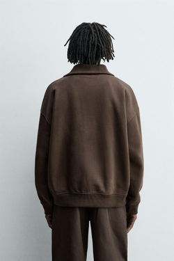 ZARA ТОЛСТОВКА С ВОРОТНИКОМ НА МОЛНИИ В РУБЧИК, ШОКОЛАДНЫЙ