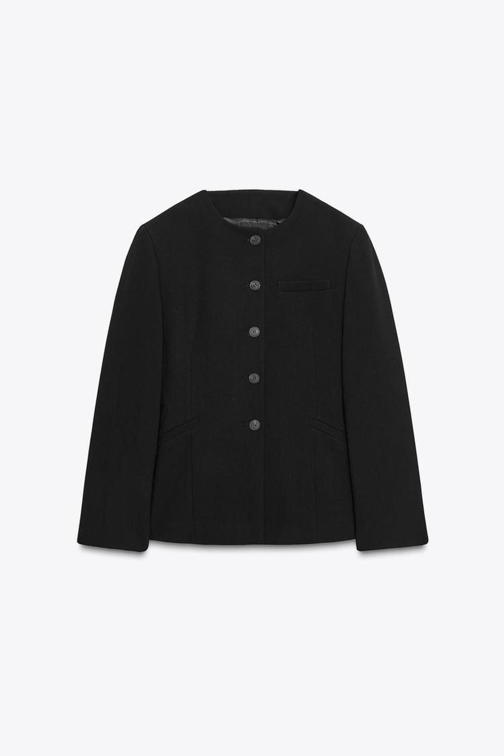 ZARA ПРИТАЛЕННЫЙ БЛЕЙЗЕР С ПОДПЛЕЧНИКАМИ, ЧЕРНЫЙ