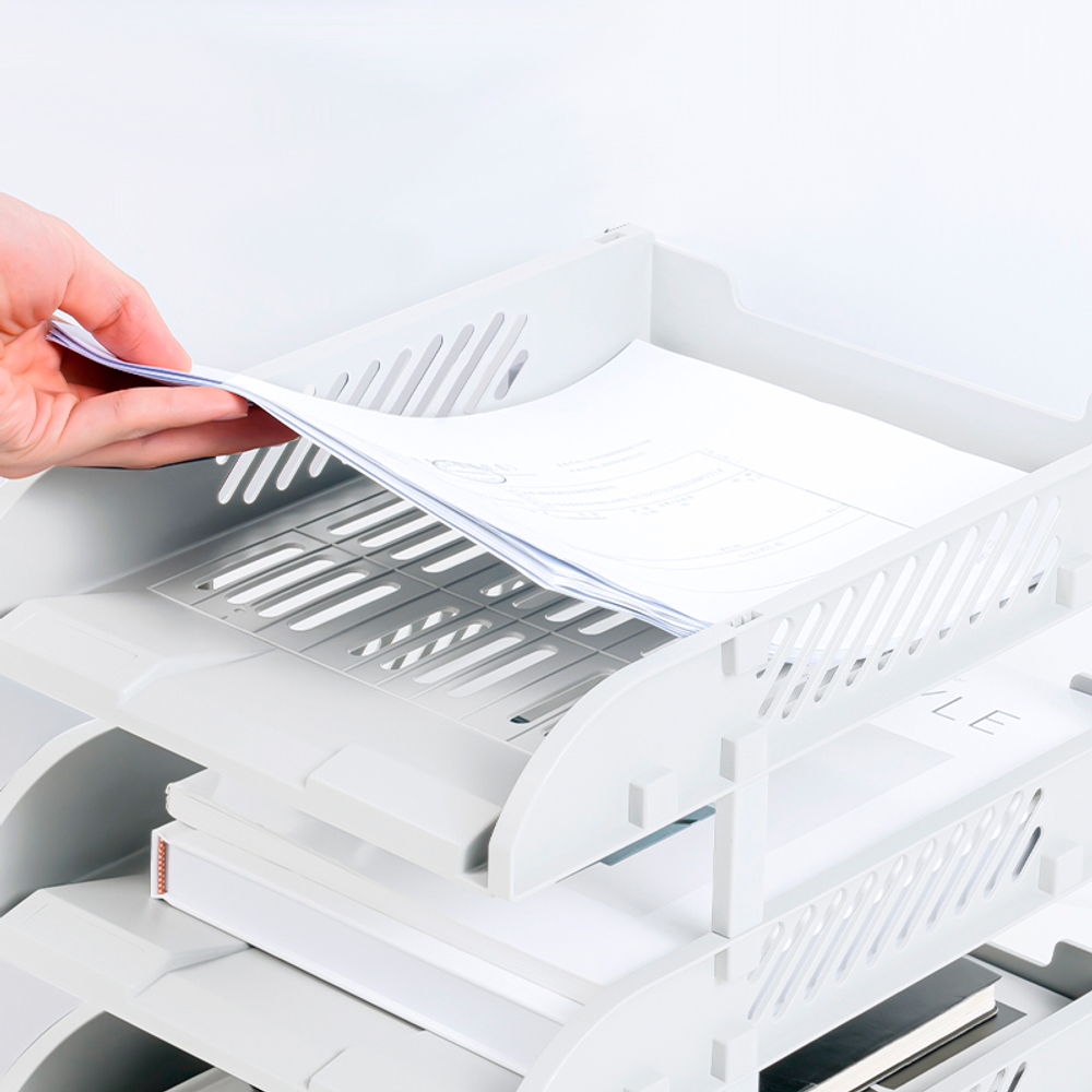 Лоток горизонтальный DELI, 3-х рядный, пластик, серый