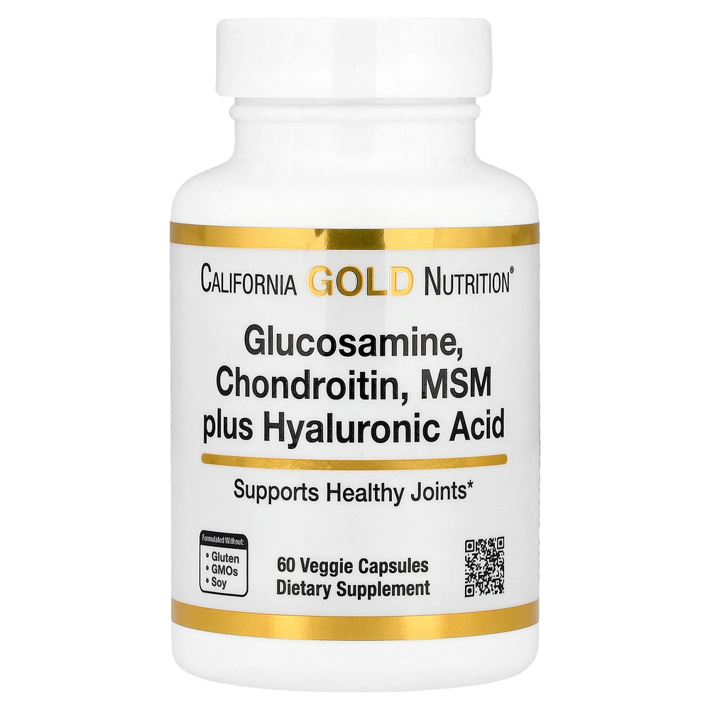 California Gold Nutrition, глюкозамин, хондроитин и МСМ с гиалуроновой кислотой, 60 растительных капсул