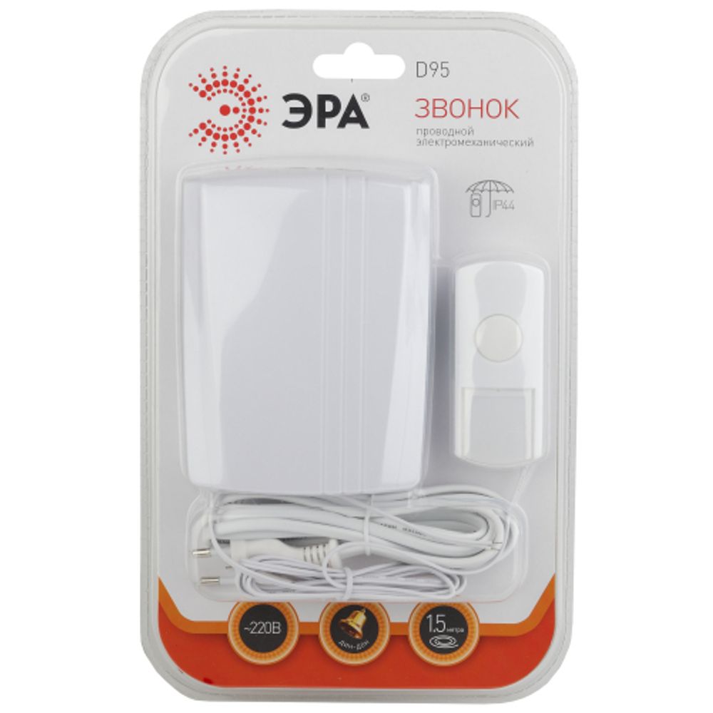 Звонок дверной ЭРА D95 проводной белый 1 мелодия