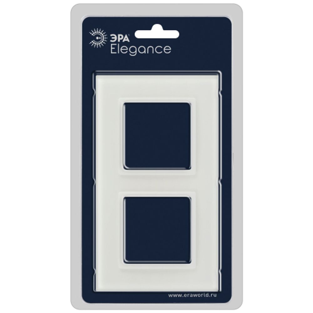Рамка для розеток и выключателей ЭРА Elegance 14-5102-01М на 2 поста, стекло, белый матовый+бел.