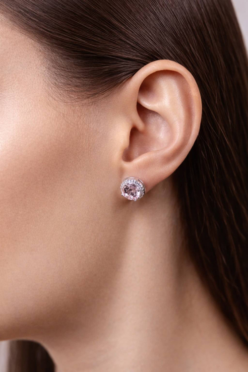 Серьги - пусеты "DIVA" с розовым цирконием