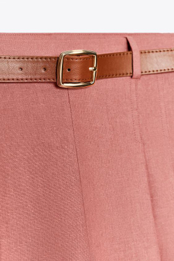 ZARА ДЛИННЫЕ БЕРМУДЫ С ПОЯСОМ ИЗ ЛЬНА, МАРСАЛА