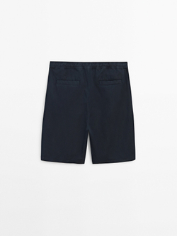 Massimo Dutti Шорты из хлопка и льна на шнурках, темно-синий