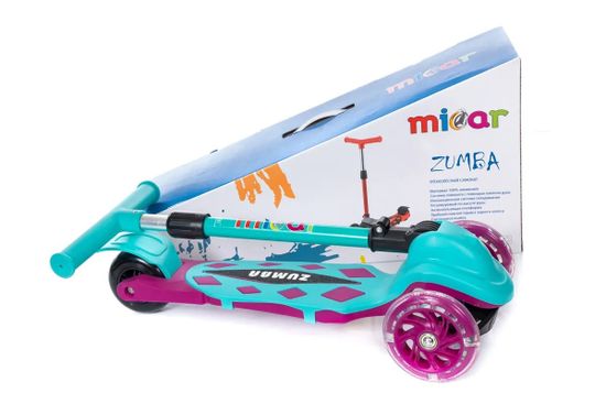 Самокат трехколесный со светящимися колесами Micar Zumba 2022 голубой, розовый