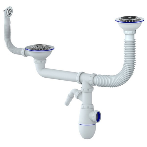 Сифон 3 1/2*40 B710VP двойной, с носиком, с круглым перел. UNICORN (винт,шток,ручка-пластик)