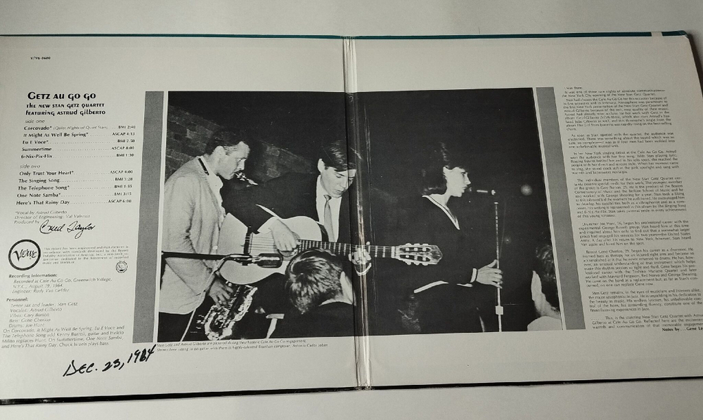 Винтажная виниловая пластинка LP The New Stan Getz Quartet Featuring Astrud Gilberto Getz Au Go Go (USA 1964)