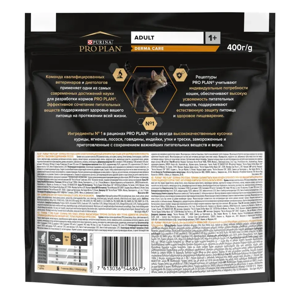 Pro plan cat adult derma care сухой корм для взрослых кошек для кожи и шерсти с лососем - 400 г