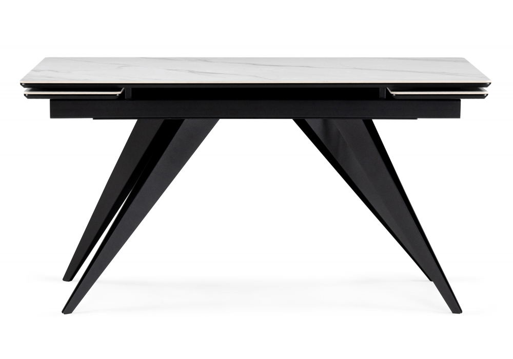 Керамический стол Woodville Дарвин 160(220)х89 белый мрамор snow white, черный