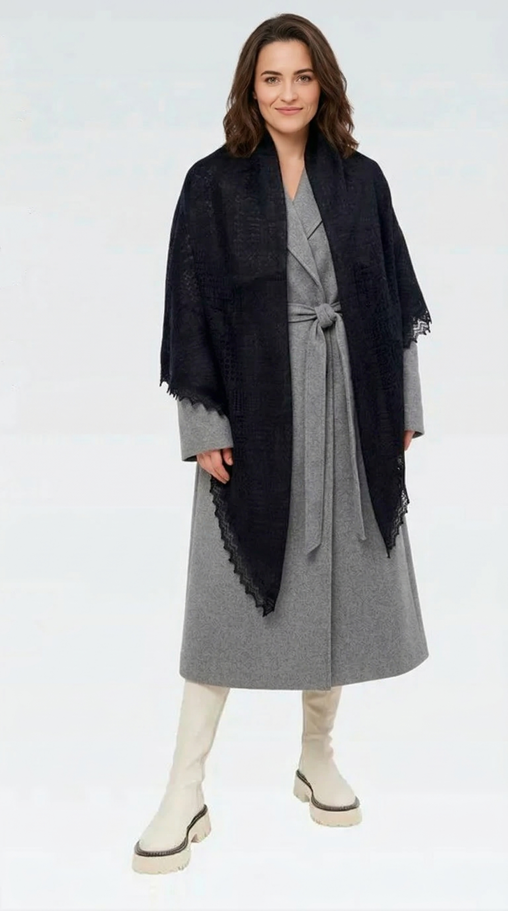 Оренбургский пуховый платок-паутинка А160-07 черный