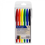 Набор шариковых ручек Alingar, 6 цветов,1,0 мм, на масляной основе, рифлёный держатель,шестигранный, цветной пластиковый корпус, ПВХ чехол, европодвес