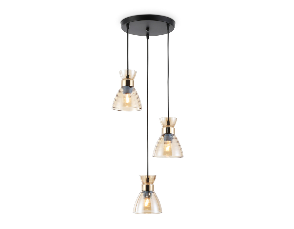 Светильник подвесной TR3405/3 BK/FGD/TI черный/золото/янтарь E27/3 max 60W D345*1000