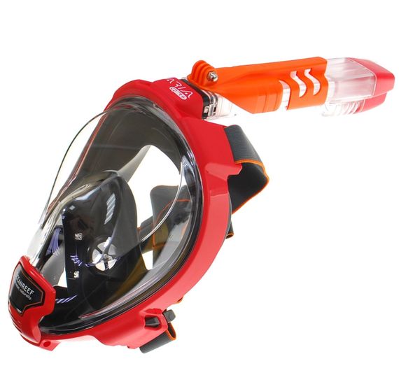Маска полнолицевая Oceanreef ARIA QR+ для сноркелинга, с держателем камеры черный/красный
