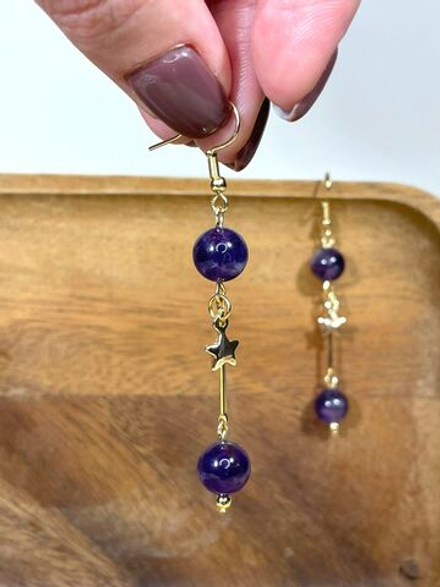 Серьги подвески с аметистом