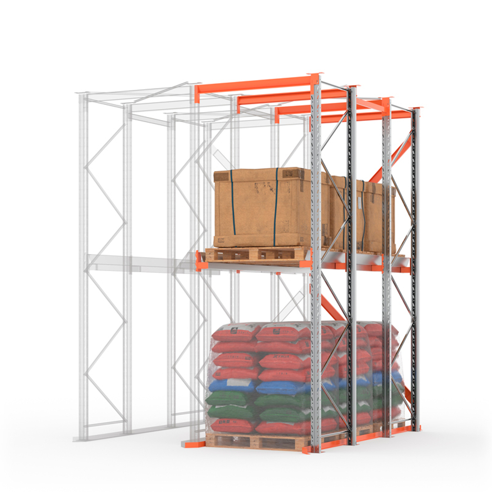 Секция доборная стеллажа набивного паллетного 4000х3300х1100 (85.1.5). Ярусы: пол+1