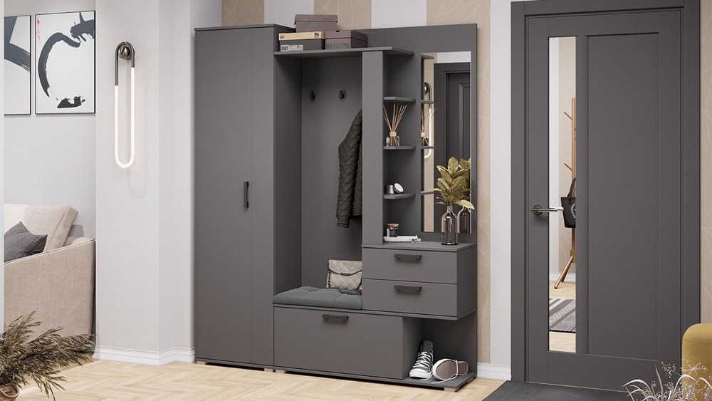 Прихожая с зеркалом комплект мебели Белый Ясень 164х36х200 см