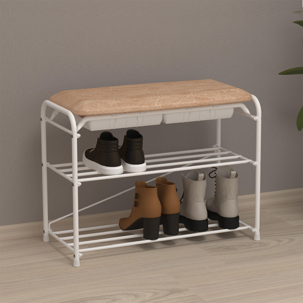 Подставка для обуви "Альфа 23" с сиденьем и ящиком, белая